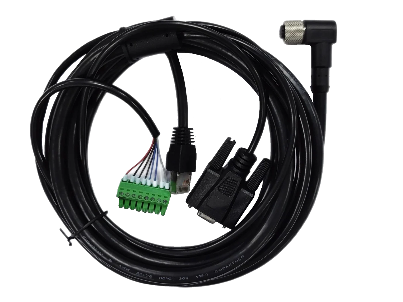 Hikrobot MV-IDA-PE-M12A17pF(UP)-openRJ45DB9-HF-3m Integrated cable, Ethernet, high-flex, 90°, 3 m, 17-pin to open/RJ45/DB9