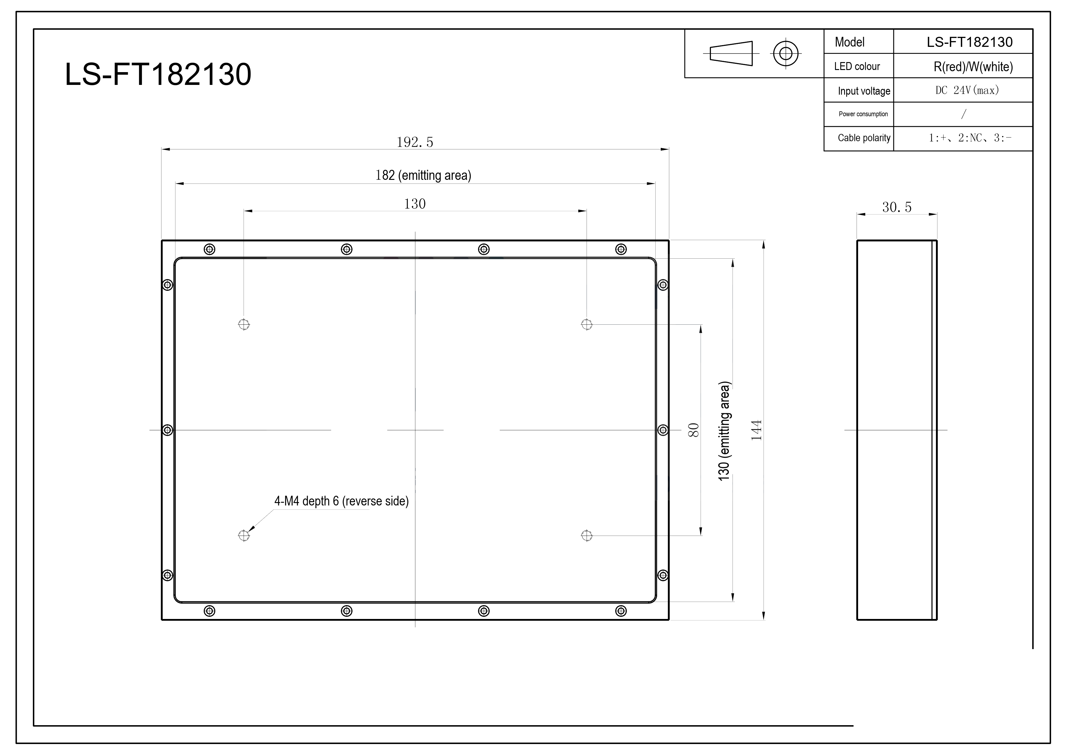182 130 mm retroiluminación impermeable (LS-FT182130)