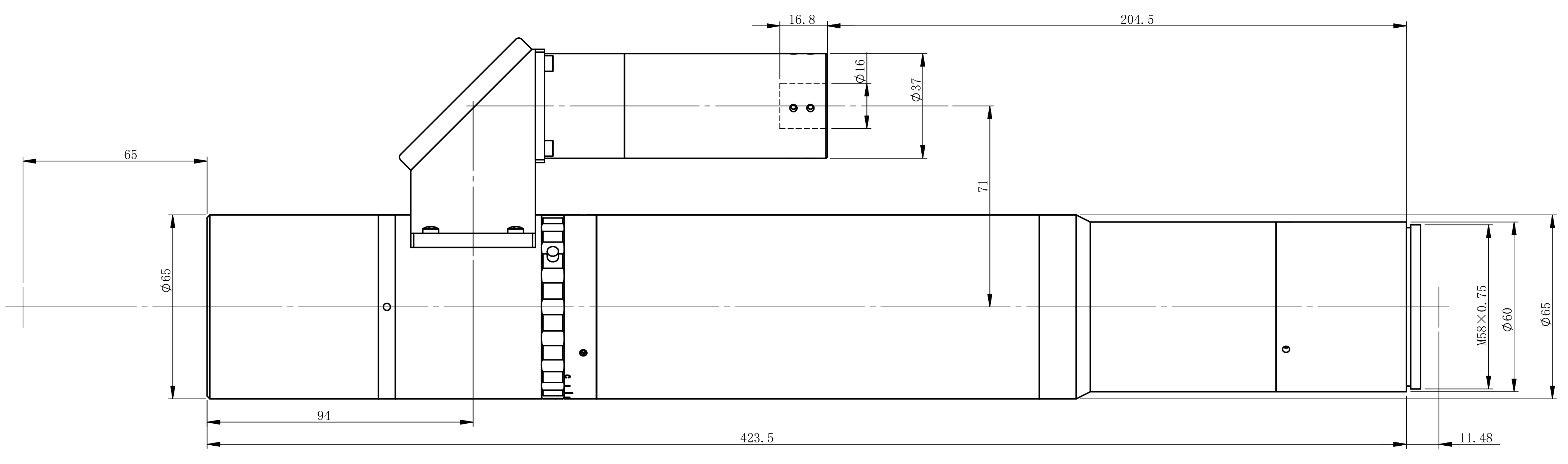 Telecentriskt objektiv 5x, WD 65 mm
