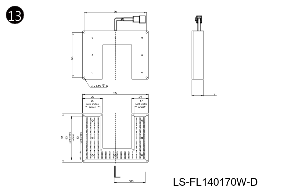 Illuminatori per superfici non standard, 380 x 150 mm (LS-FL140170W-D)